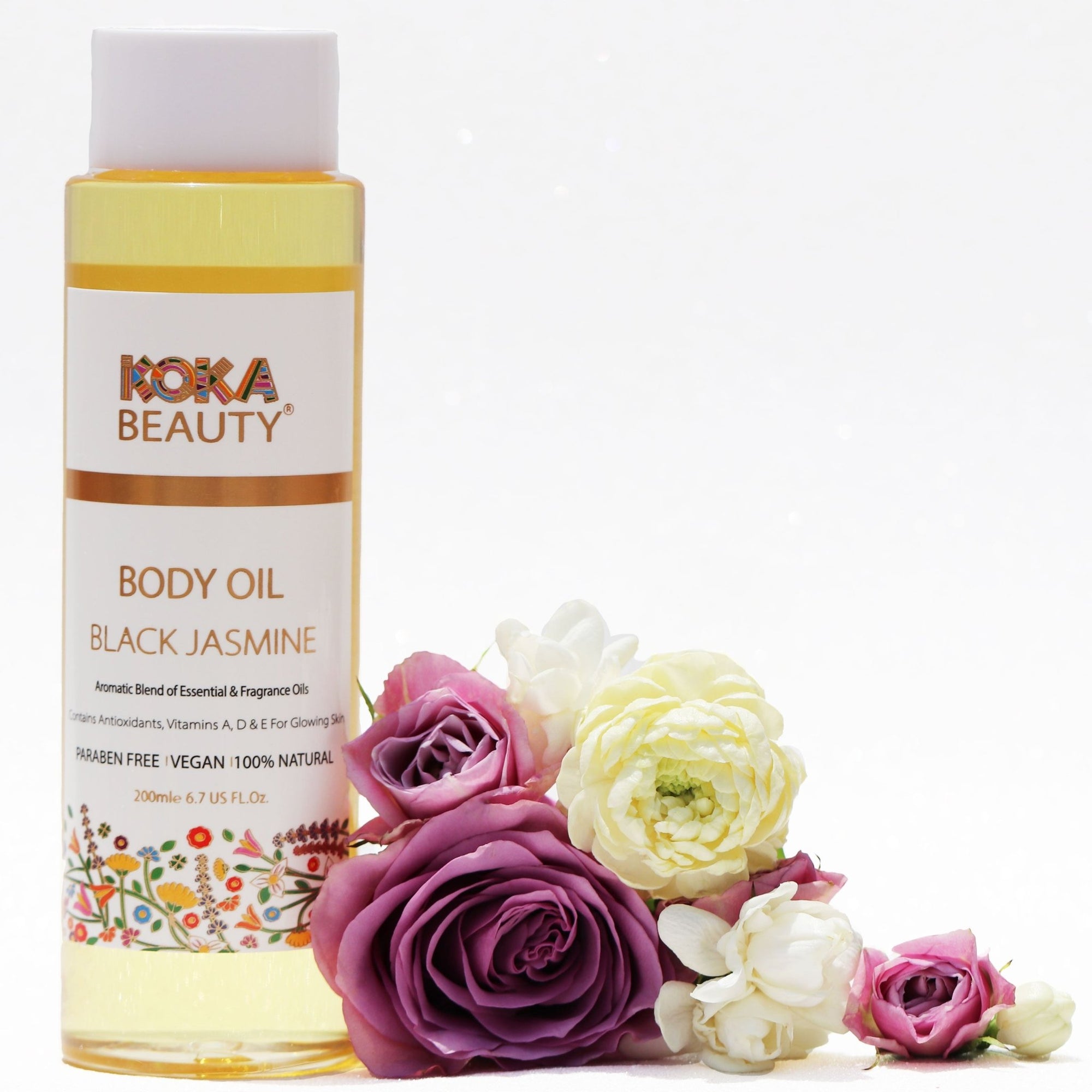 Black Jasmine Body Oil Made With Patchouli, Jasmine & Rose Essential Oils- Koka Beauty
