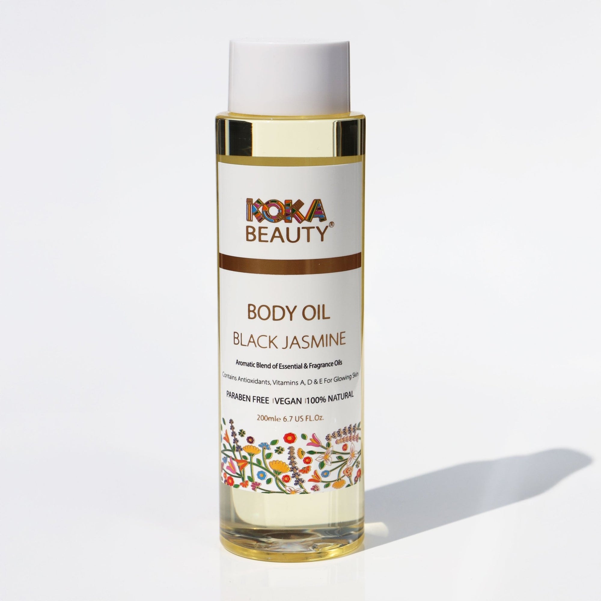 Black Jasmine Body Oil Made With Patchouli, Jasmine &amp; Rose Essential Oils- Koka Beauty, 120ml