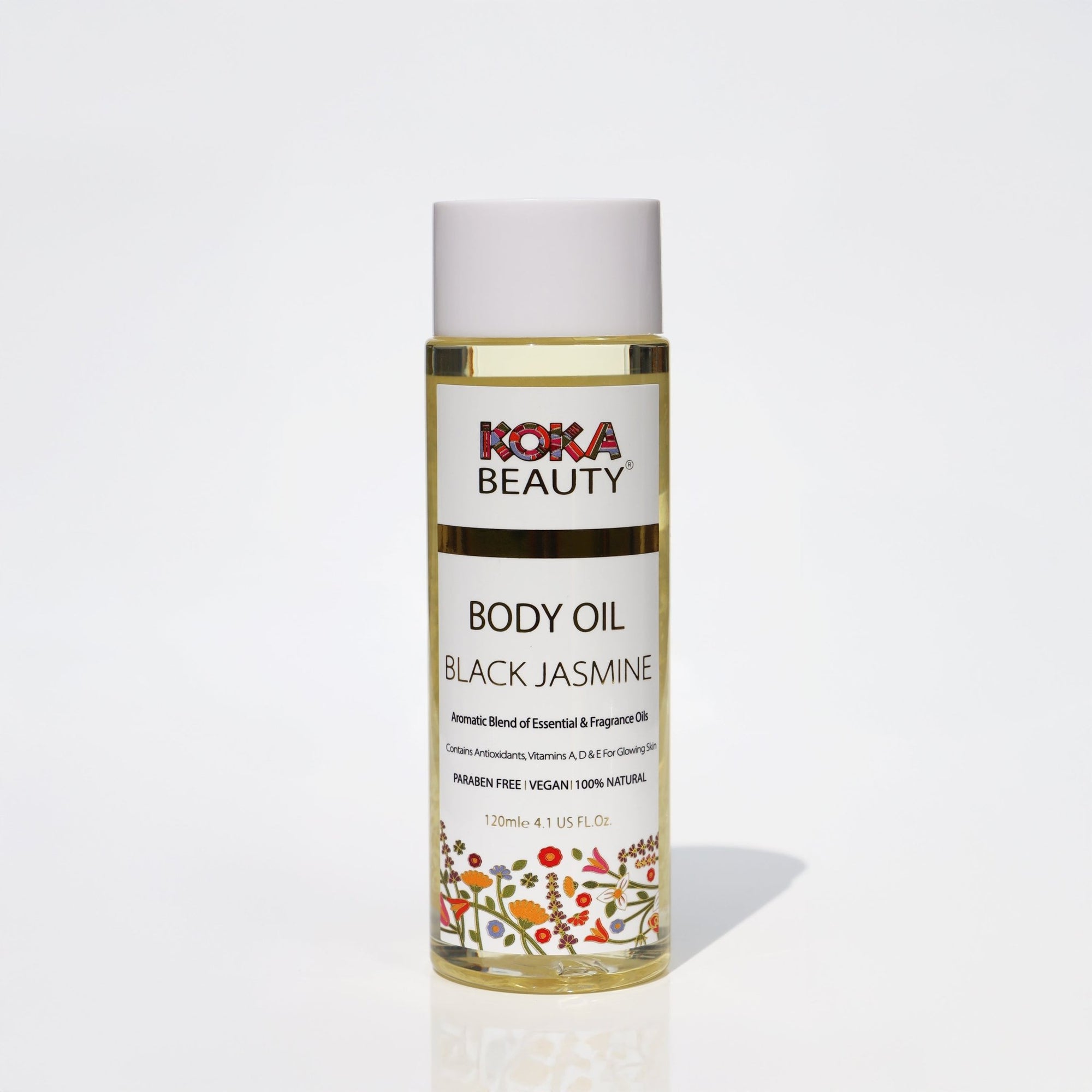 Black Jasmine Body Oil Made With Patchouli, Jasmine &amp; Rose Essential Oils- Koka Beauty, 200ml