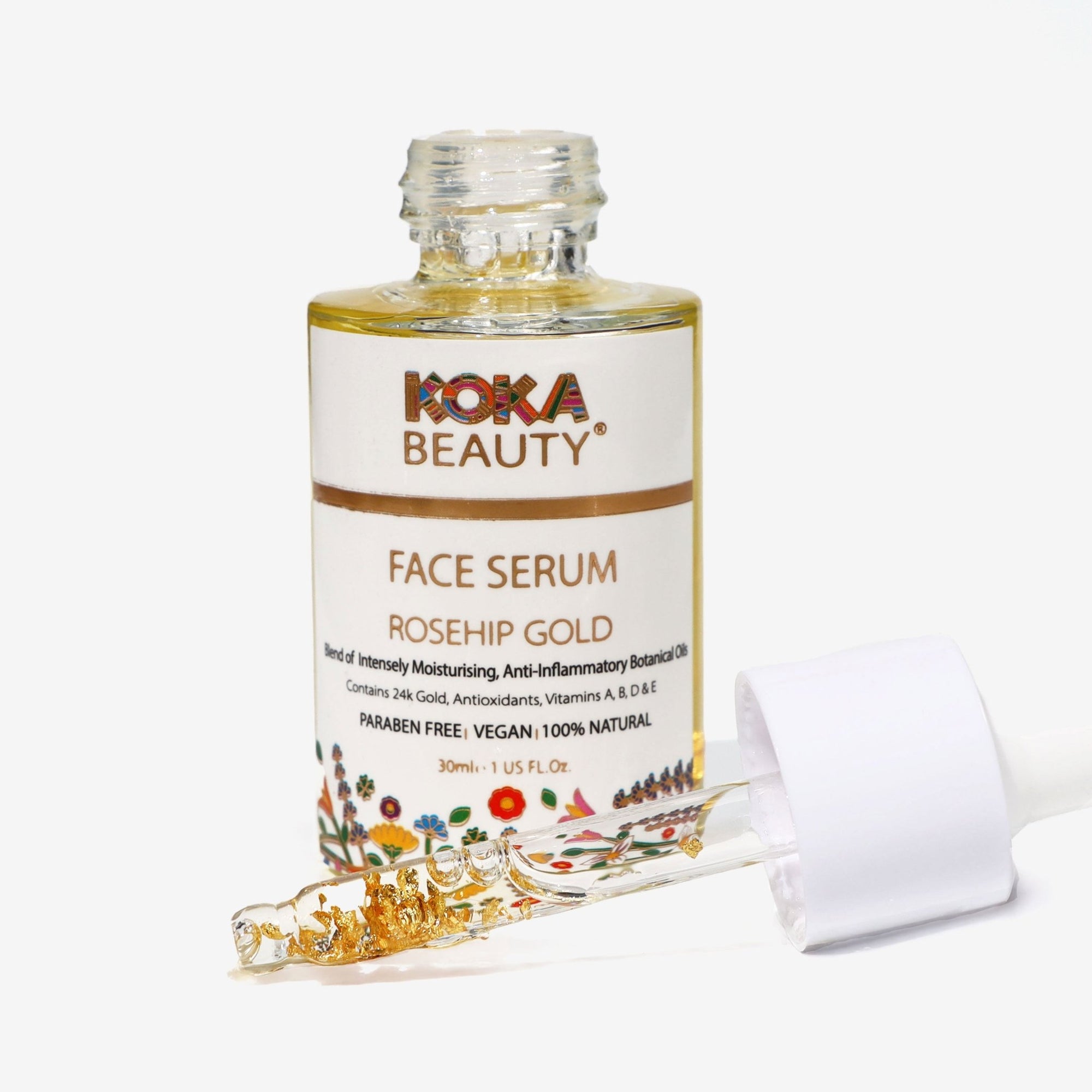 Face Serum - Made with Rosehip Oil, Jojoba Oil and 24k Gold Flakes - Koka Beauty