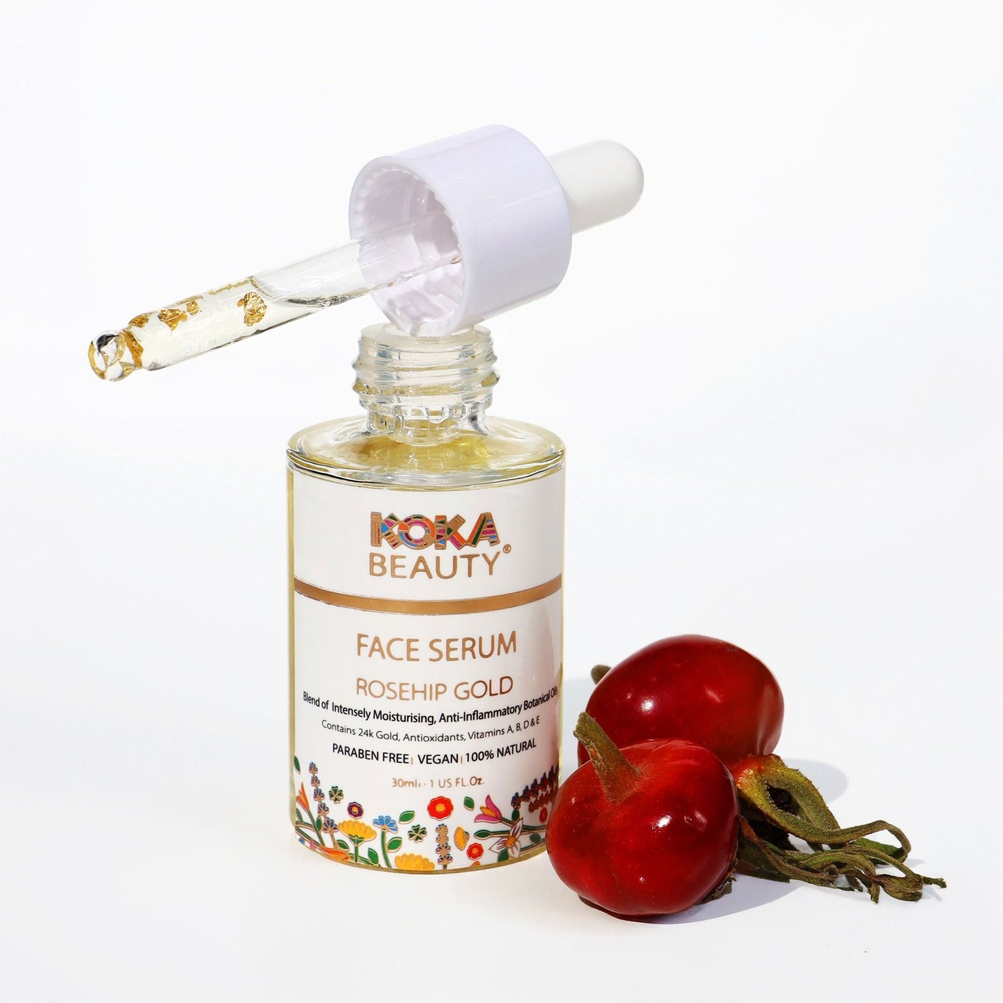 Face Serum - Made with Rosehip Oil, Jojoba Oil and 24k Gold Flakes - Koka Beauty