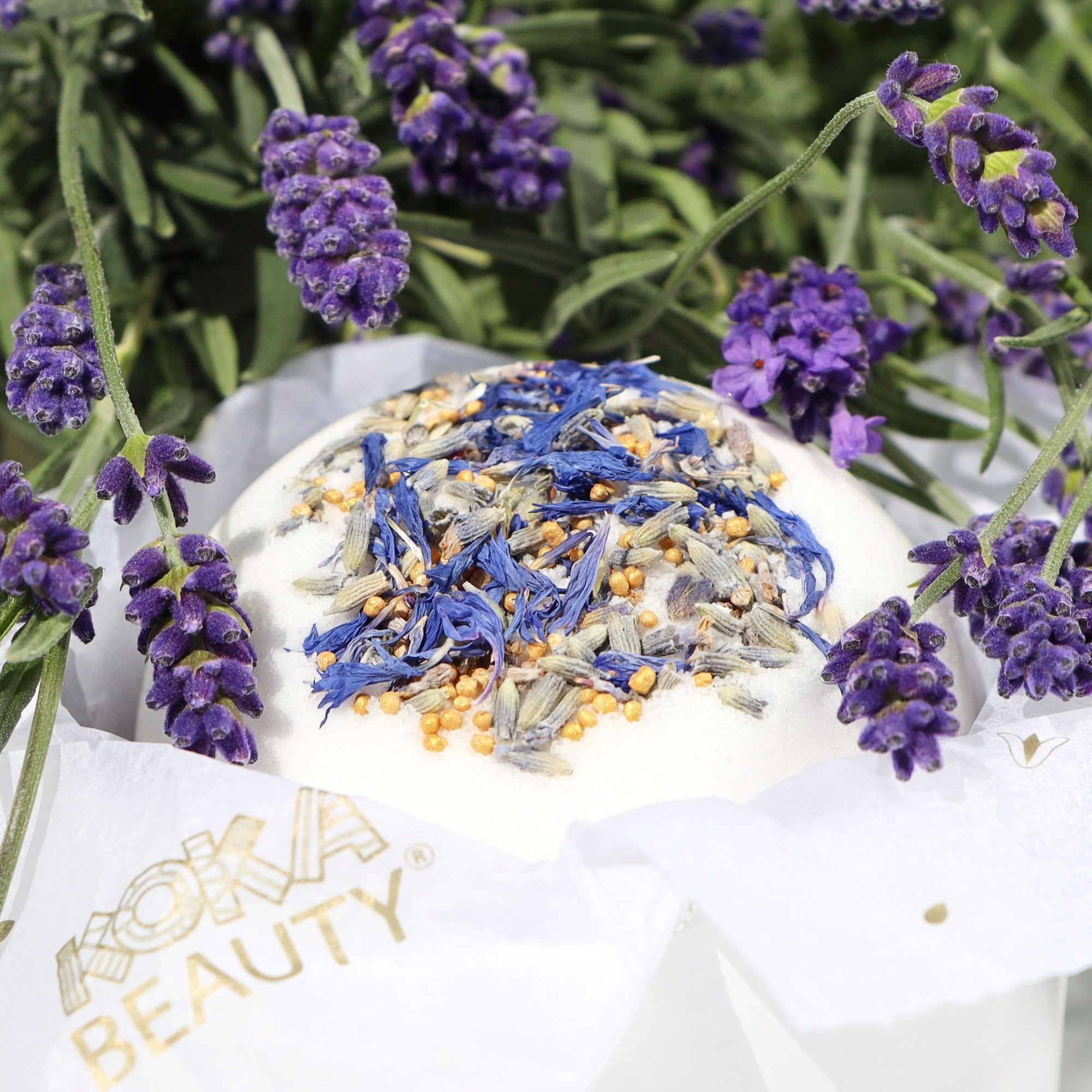 Lavender Silk Bath Bomb | Handmade with Cornflower Petals & Organic Lavender Flowers - Koka Beauty