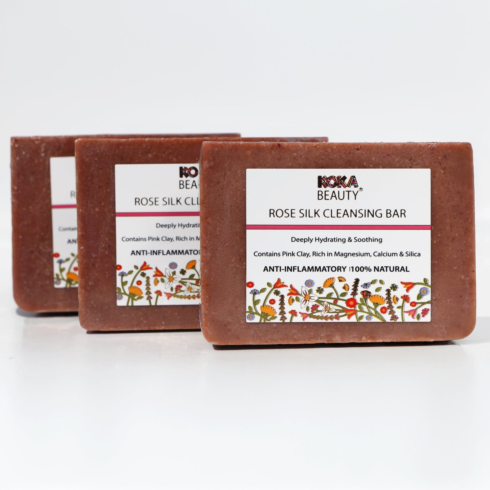 Rose Soap Made With Crushed Rose Petals, French Pink Clay &amp; Silk - Koka Beauty