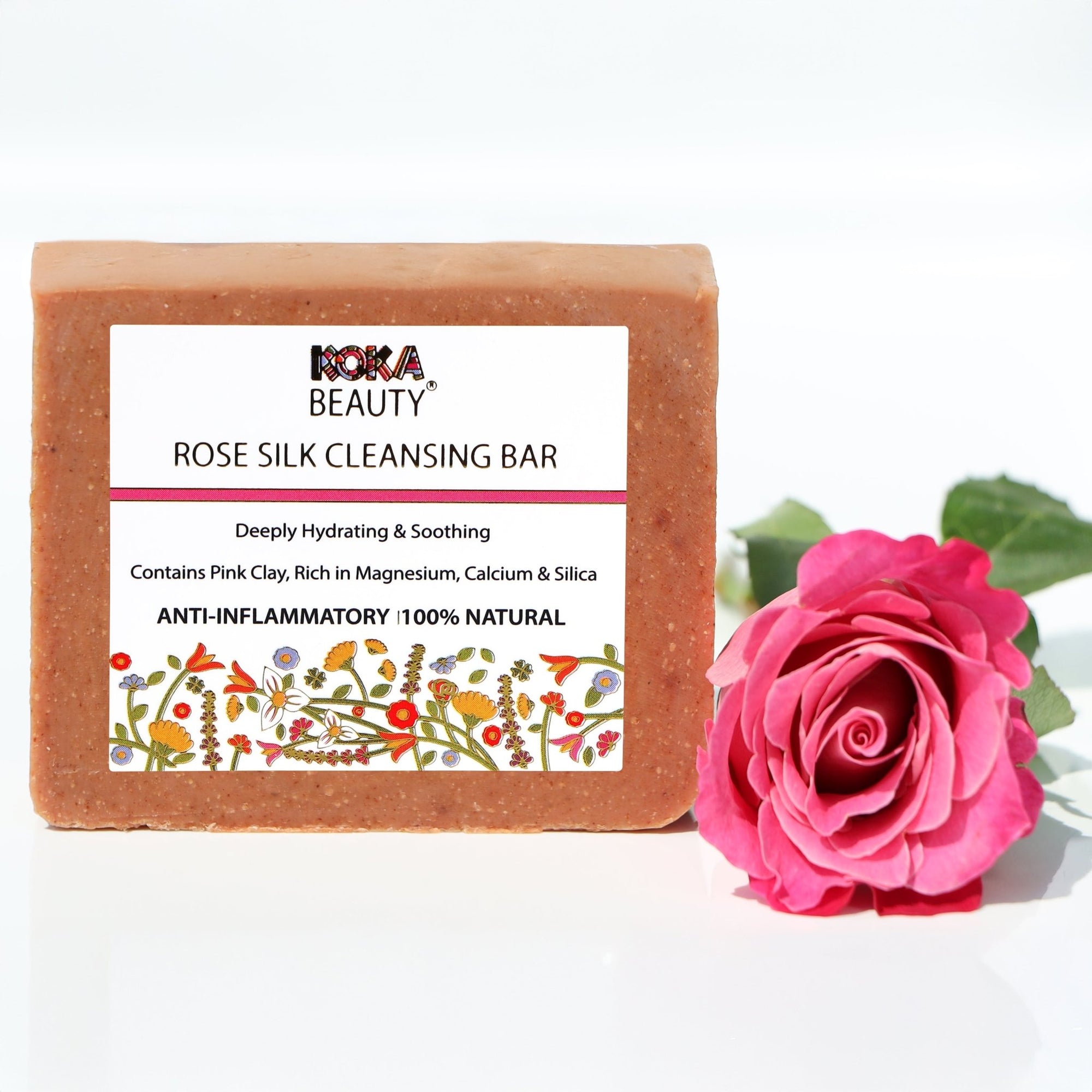 Rose Soap Made With Crushed Rose Petals, French Pink Clay & Silk - Koka Beauty