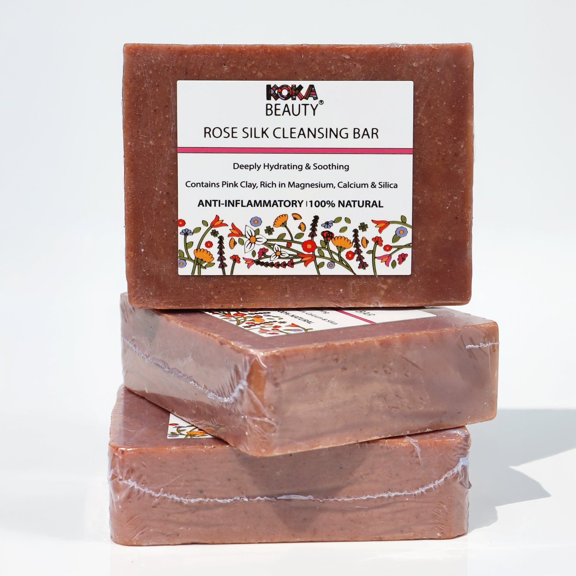 Rose Soap Made With Crushed Rose Petals, French Pink Clay & Silk - Koka Beauty