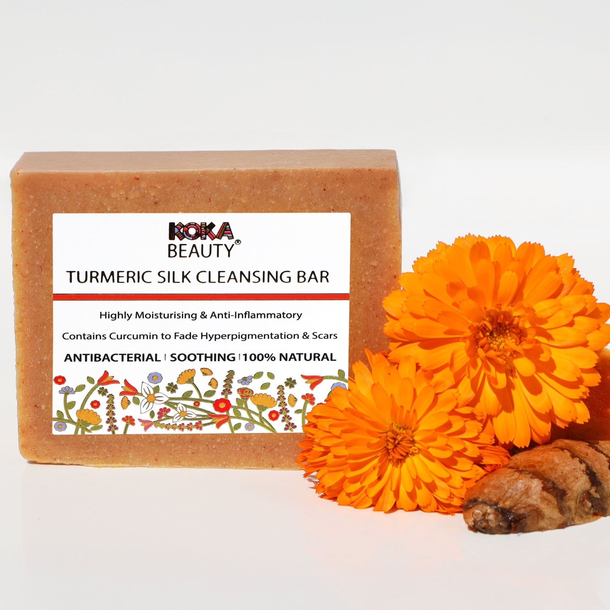 Turmeric Soap Made With Turmeric, Calendula Flowers & Silk - Koka Beauty