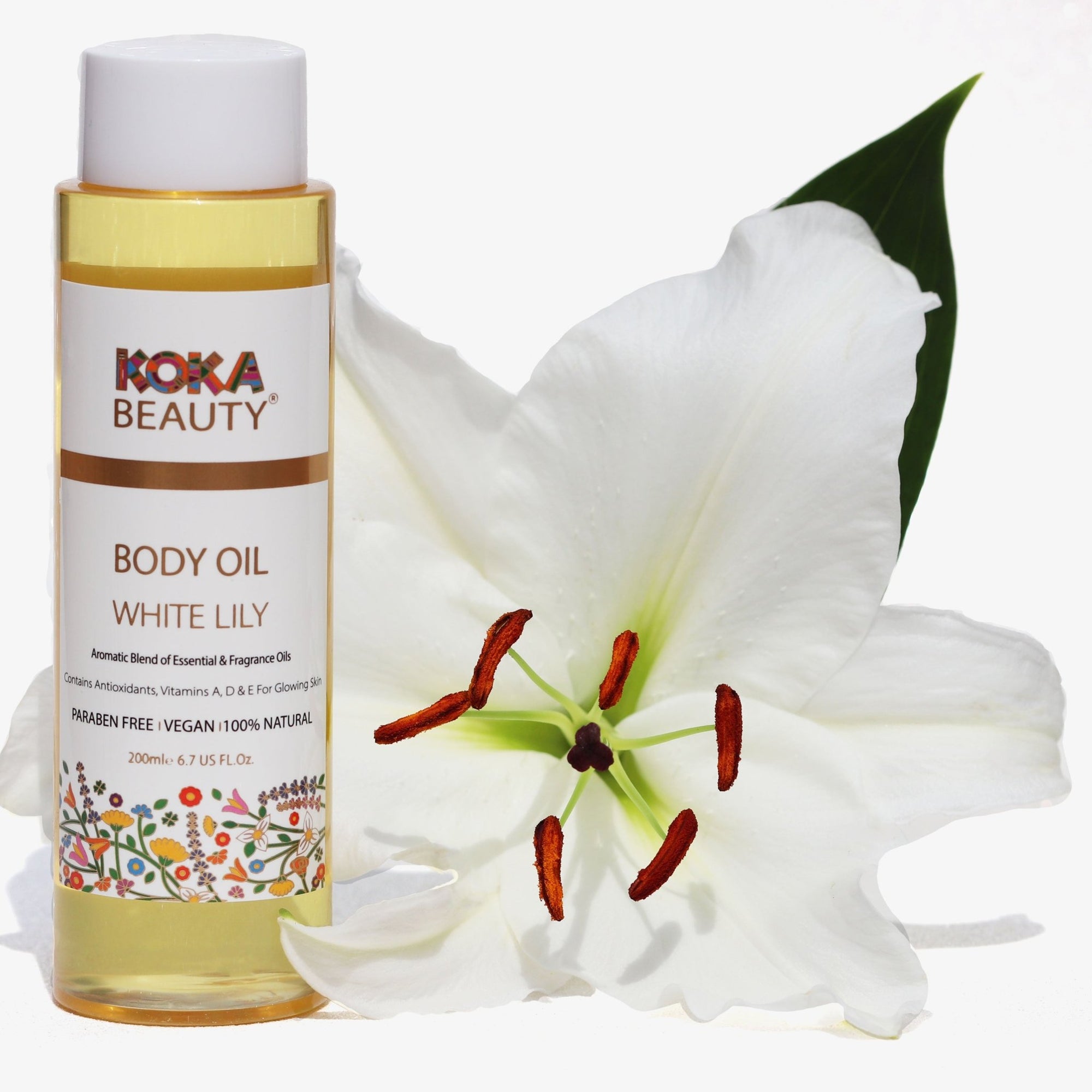 White Lily Body Oil - Fortified with Vitamin E and Lily Essential Oil-Koka Beauty